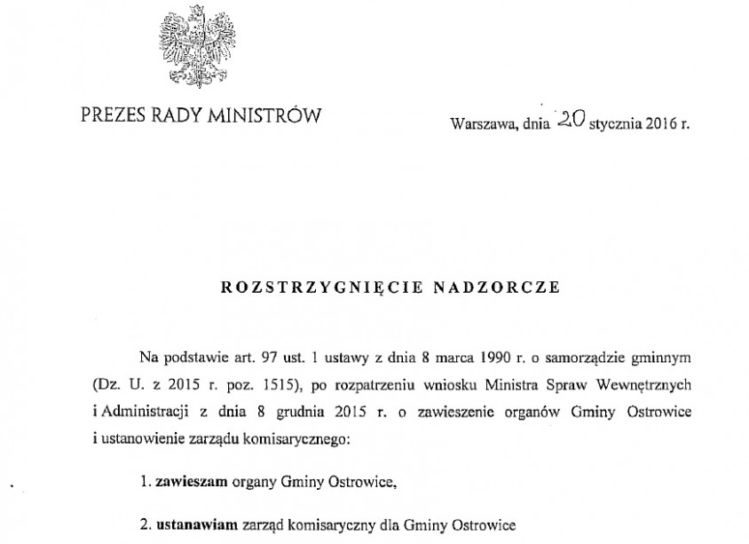 Dotarliśmy do decyzji Premier Szydło w sprawie Ostrowic - zobacz dokument