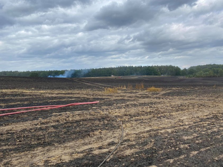 13 zastępów i rolnicy gasili dzisiaj ogromny pożar. Spłonęło 15 ha pół