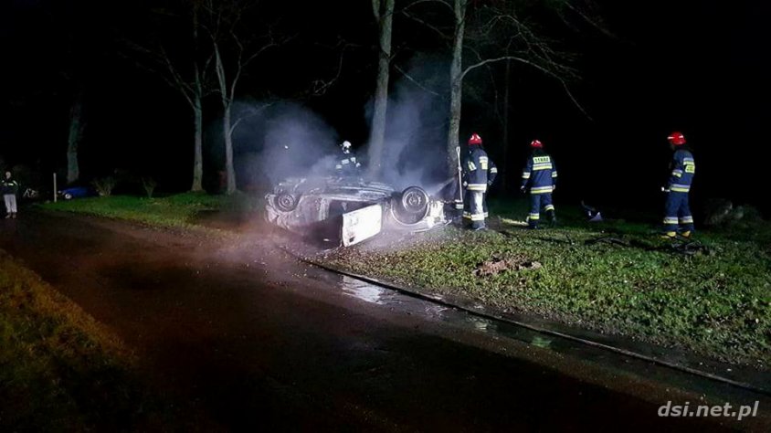 Po wypadku spłonął samochód w Suchowie