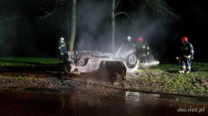 Po wypadku spłonął samochód w Suchowie