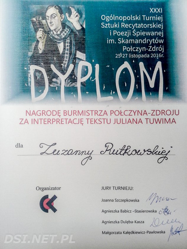 Zuzanna Rutkowska z LO w Złocieńcu nagrodzona w XXXI Ogólnopolskim Turnieju Sztuki Recytatorskiej i Poezji Śpiewanej 